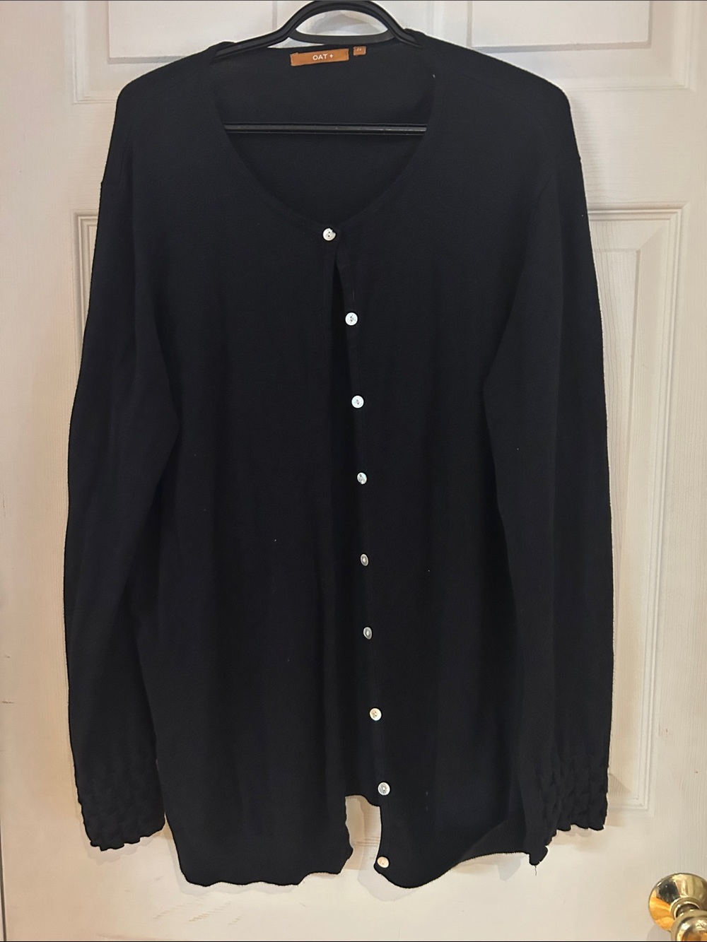 Oat+ Black Button-Front Women's Cardigan with basket weave sleeve cuff size 2x